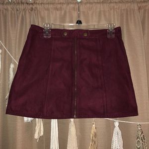 Maroon faux suede mini skirt